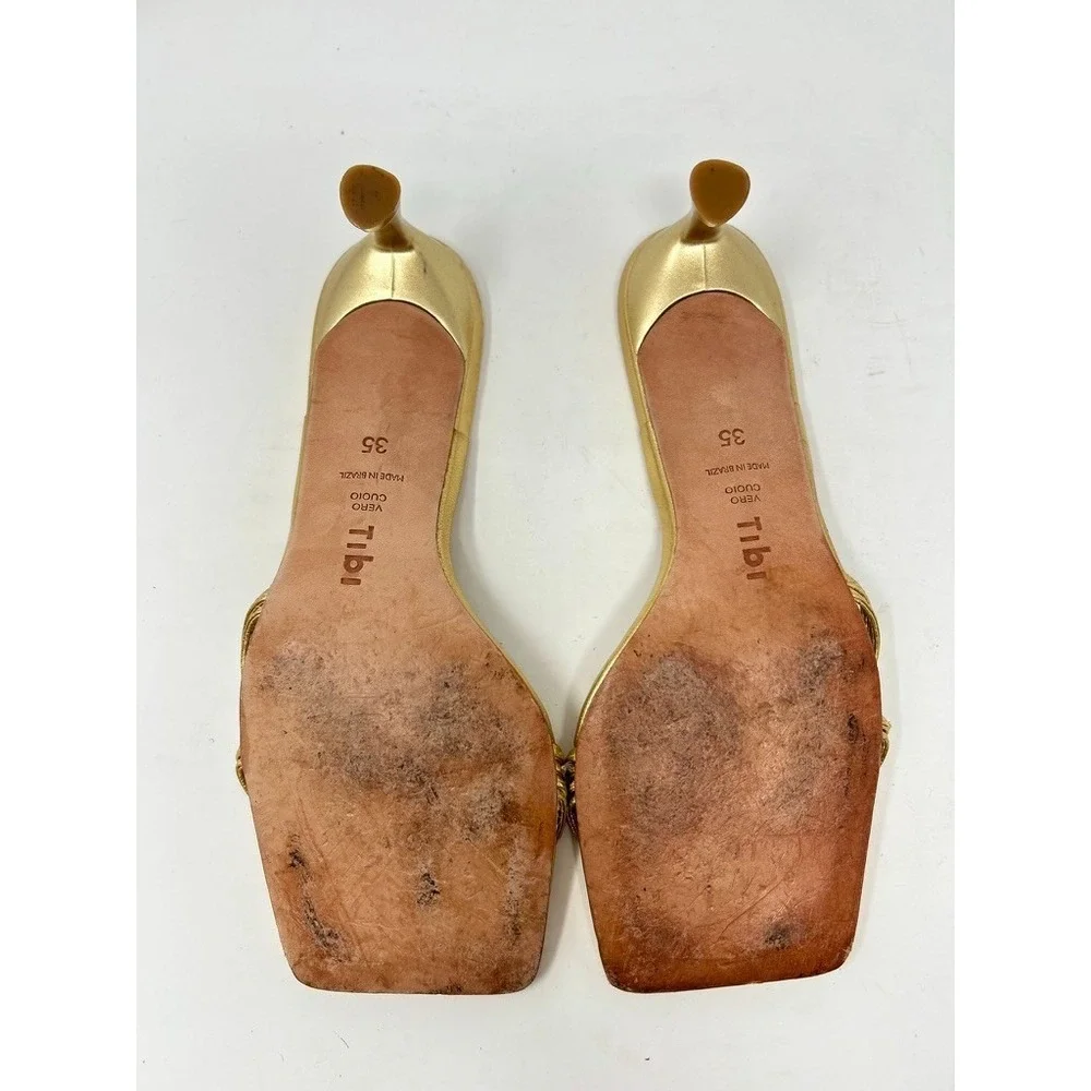 Tibi Metallic Nappa Jim Gold Sandal‎ EU 35 US 5 Party Wedding Formal